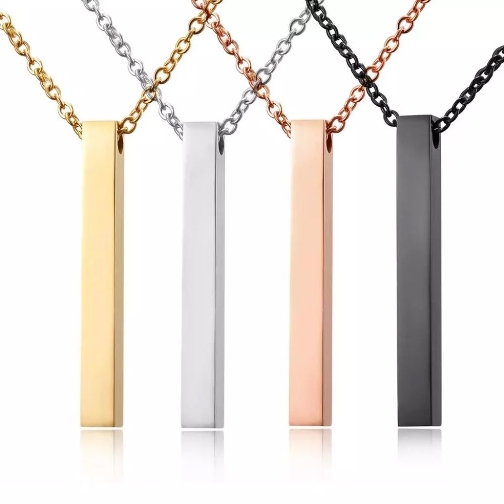 Personalized Square Bar Custom Engraving Name Necklace Stainless Steel Pendant. - Picture 3 of 7